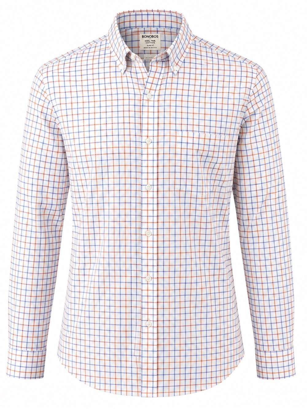 Bonobos Slim Fit Orange & Blue Plaid Button-Down Shirt 100% Cotton Size M